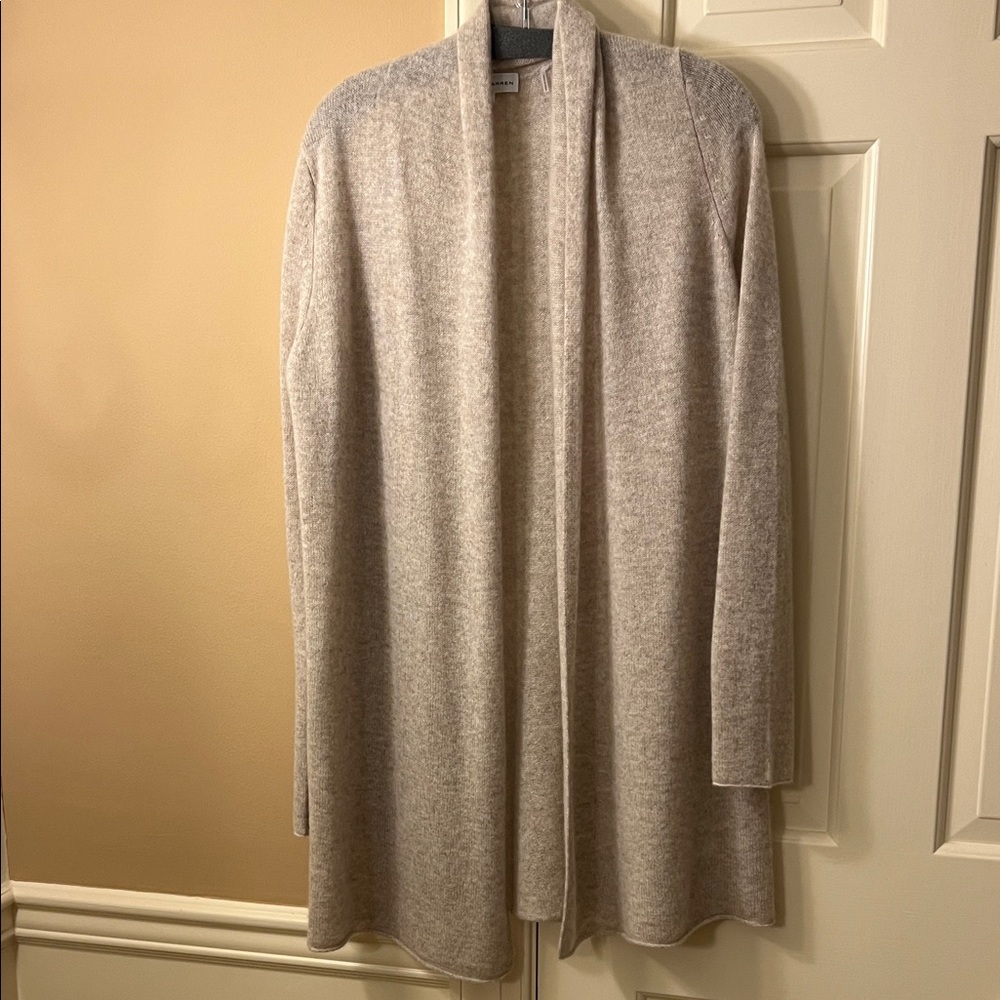 White + Warren Beige Open-Front Knit Cardigan